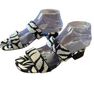 Sanctuary Revive Beaded Slide Sandals Slip On Block Heel Two Band Straps NEW 7